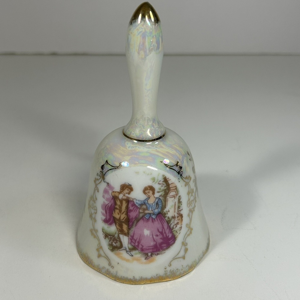 Enesco Made In Japan Victorian Couple Bell Vintage Iridescent‎ Porcelain